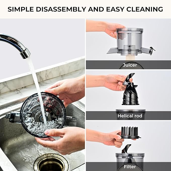 SUSTEAS Cold Press Juicer, 5.3" Feed Chute Slow Masticating Machines with 300W, Fit Whole Fruits & Vegetables, Easy to Clean, High Juice Yield, White