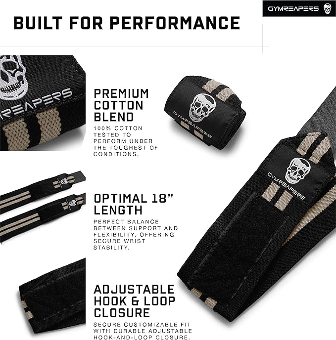 Gymreapers Weightlifting Wrist Wraps (IPF Approved) 18" Professional Quality Wrist Support with Heavy Duty Thumb Loop - Best Wrap for Powerlifting Competition, Strength Training, Bodybuilding