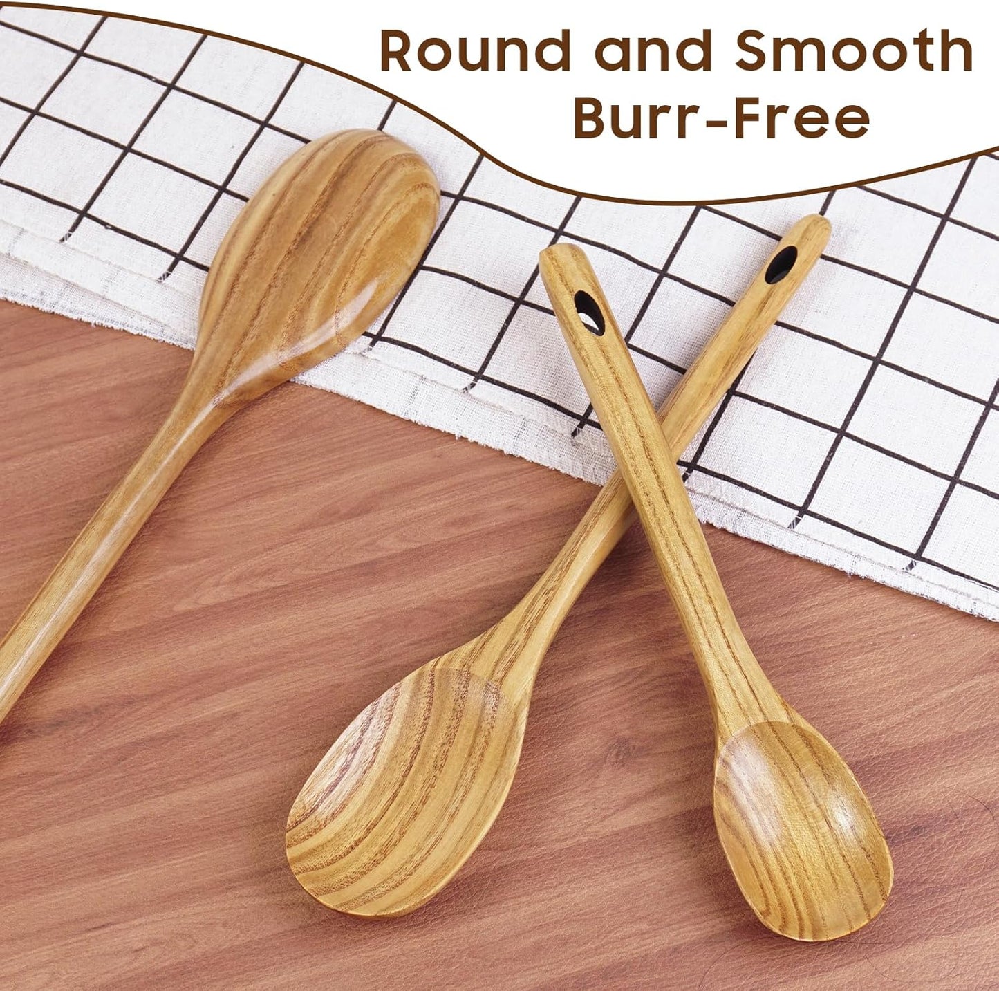 FJNATINH 3PCS Wooden Spoons, Long Handle Wooden Cooking Spoon Nonstick Kitchen Mixing Spoon Serving Spoon| 14-Inch, 12-Inch, 10-Inch | Kitchen Utensil Set Housewarming Gifts