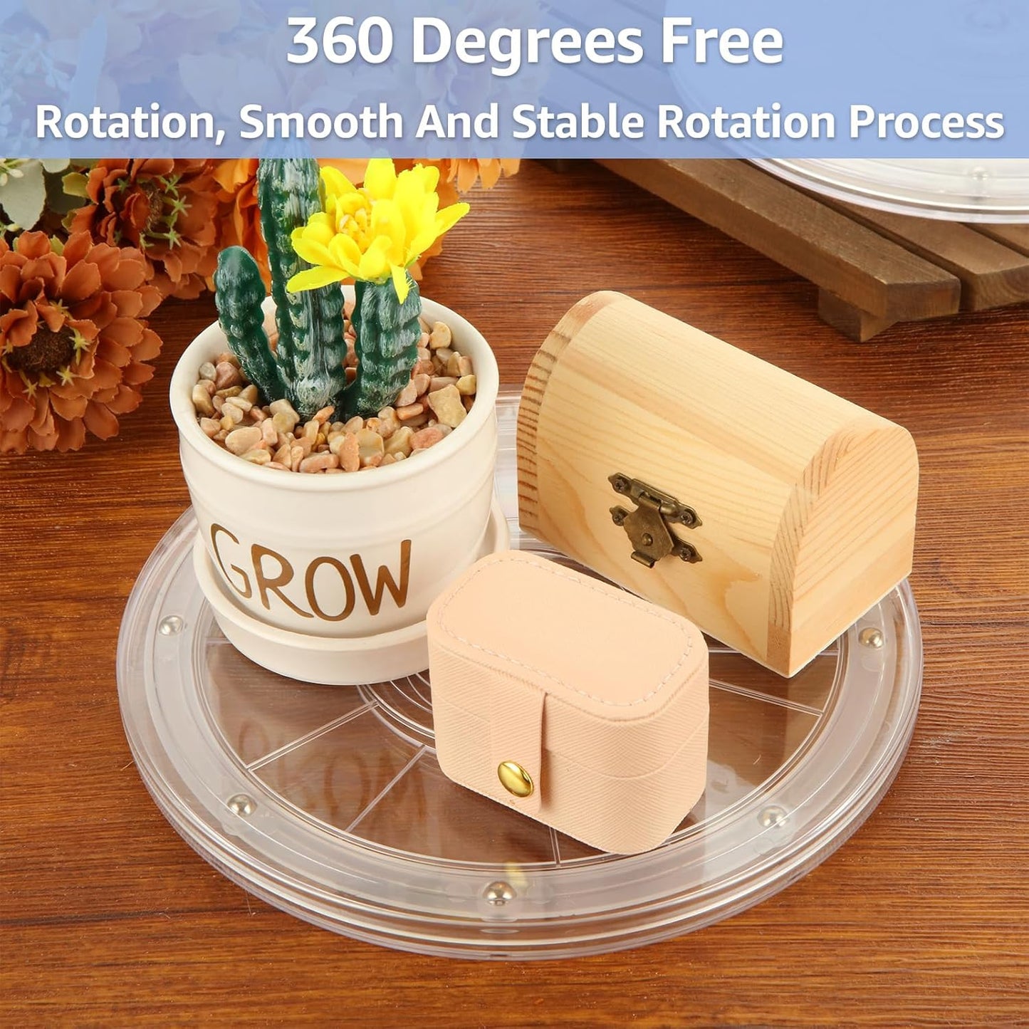 4 Pcs 8 Inch Lazy Susan Turntable Acrylic Ball Bearing Rotating Tray, Clear Turntable Organizer, Rotating Base Clear Acrylic Plates for Pantry, Cabinet, Spices, Makeup, (360˚ Rotation)