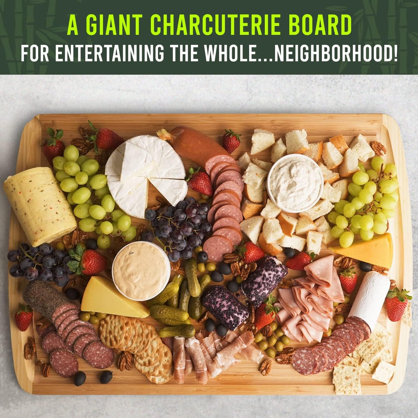 FSC® Certified Organic 30 x 20 Inch Extra Large Bamboo Cutting Board with Lifetime Replacements – 3XL Butcher Block, Oversized Carving & Charcuterie Board, Stovetop Cover for Kitchen Counter Space