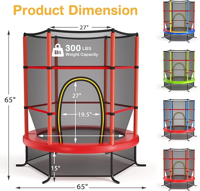 GYMAX Toddler Trampoline, 55” Trampoline for Kids with Bottom-to-Top All-Round Enclosure Net & Seamless Jumping Mat, ASTM Approved Easy Assembly Kids Mini Trampolines Indoor/Outdoor