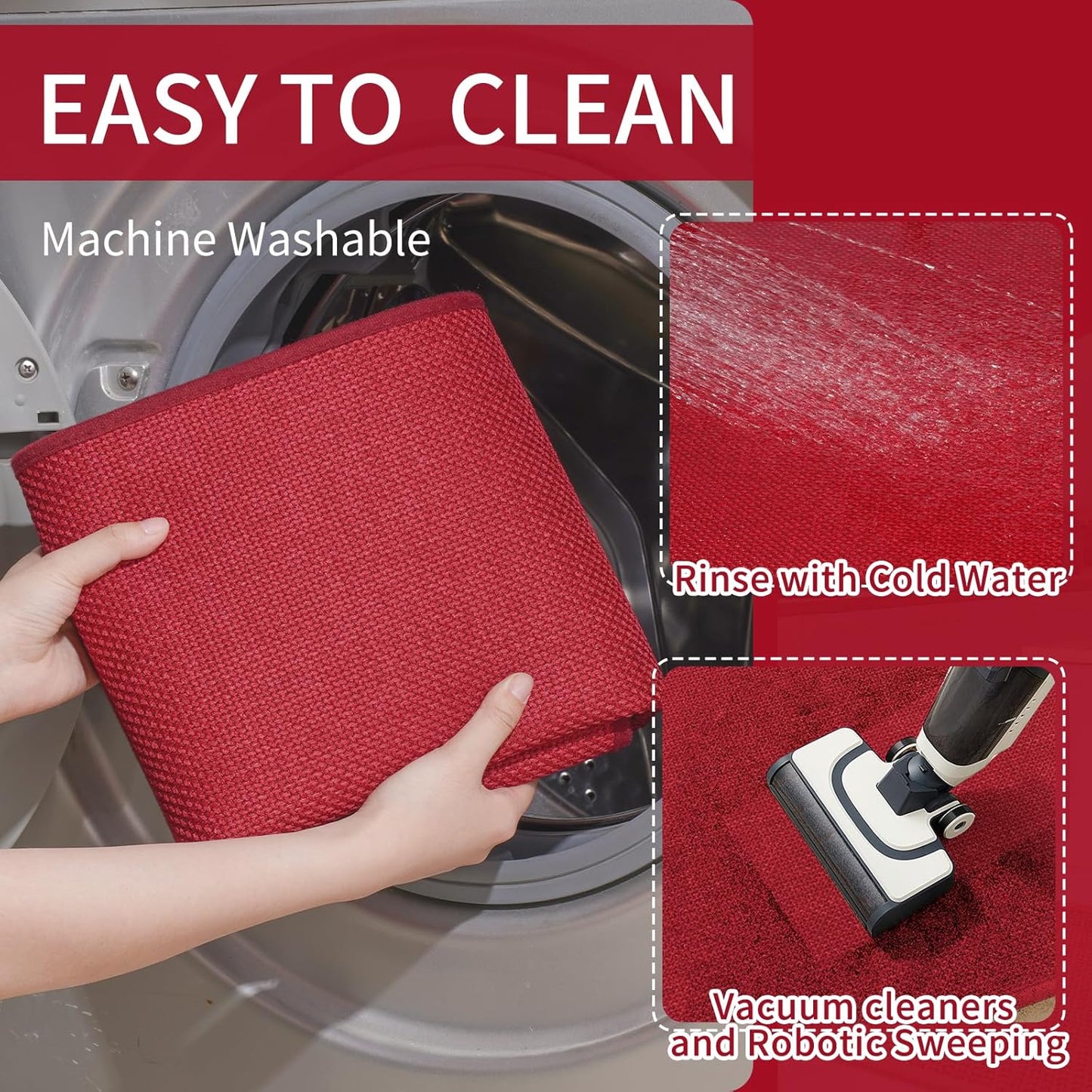 Kitchen Mats for Floor, Super Absorbent Kitchen Rugs Non Slip Washable, Soft Imitation Linen Braided Kitchen Runner Rug, Standing Mat Kitchens Sink Mat, Easy to Clean, Red 17x71