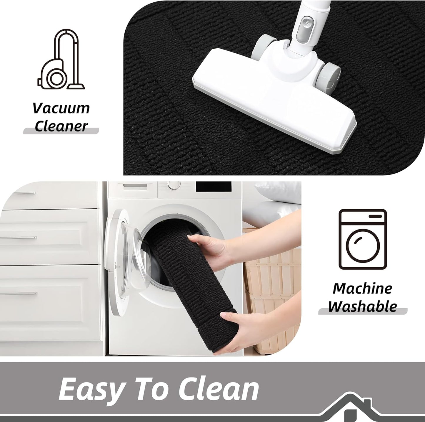 BEQHAUSE 30x18 Inch Kitchen Rug Mat Durable Kitchen Rugs Non-Slip Washable Absorbent Kitchen Mats for Floor Dirt-Resistant Semicircular Kitchen Mat (Black)