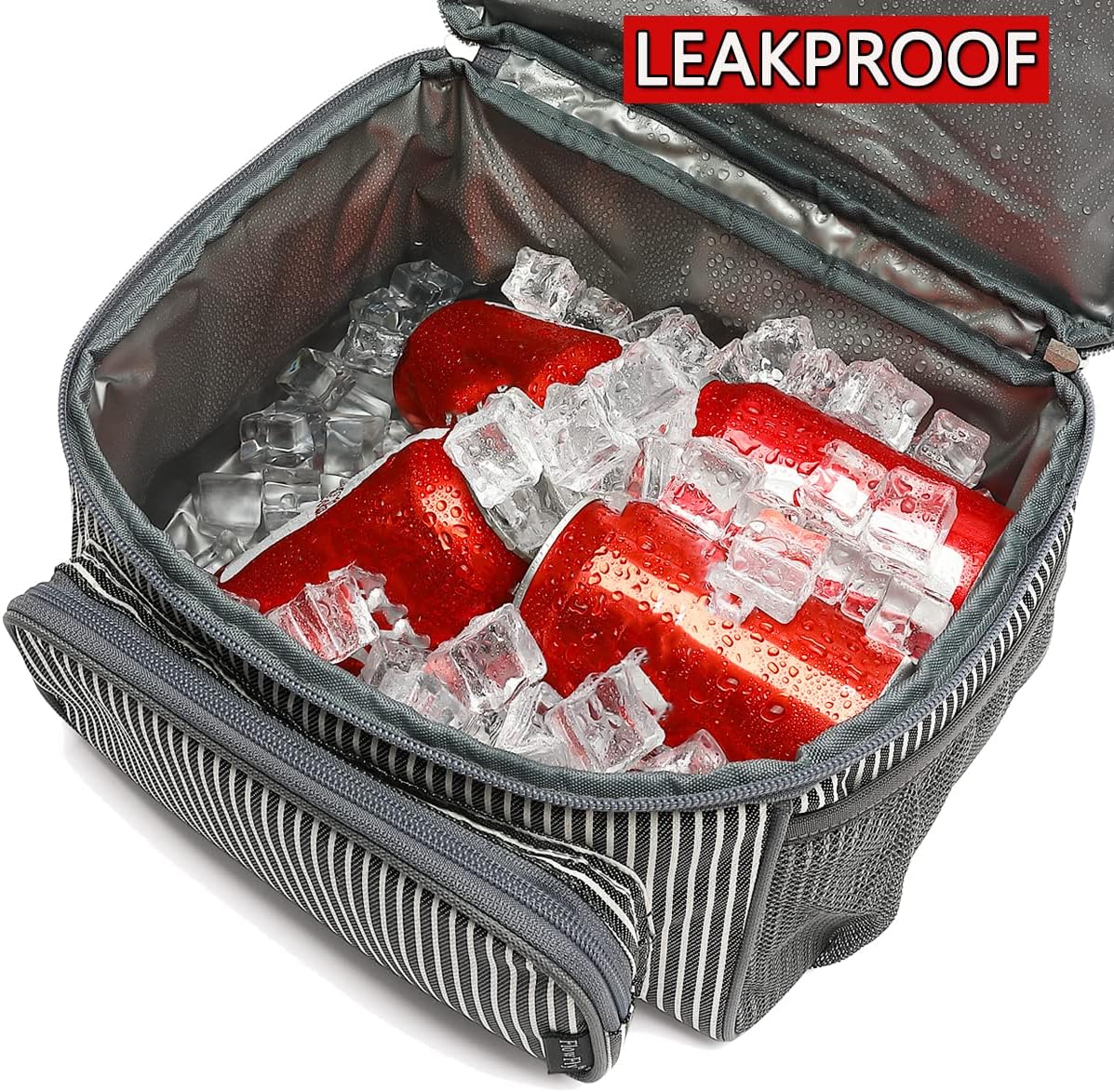 FlowFly Double Layer Cooler Insulated Lunch Bag Adult Lunch Box Large Tote Bag for Men, Women, With Adjustable Strap,Front Pocket and Dual Large Mesh Side Pockets