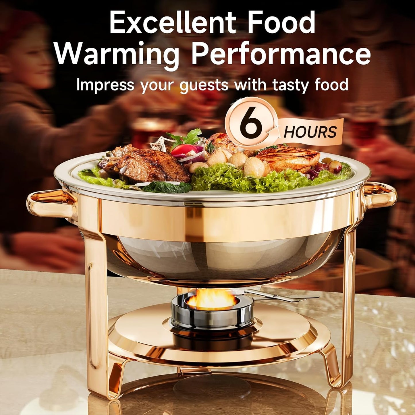 Chafing Dishes for Buffet, 4 Pack 5QT Round Stainless Steel Chafing Dish Set for Home Parties, Christmas Gatherings, Catering Events Complete Buffet Warmer Set (Rose Gold 2)