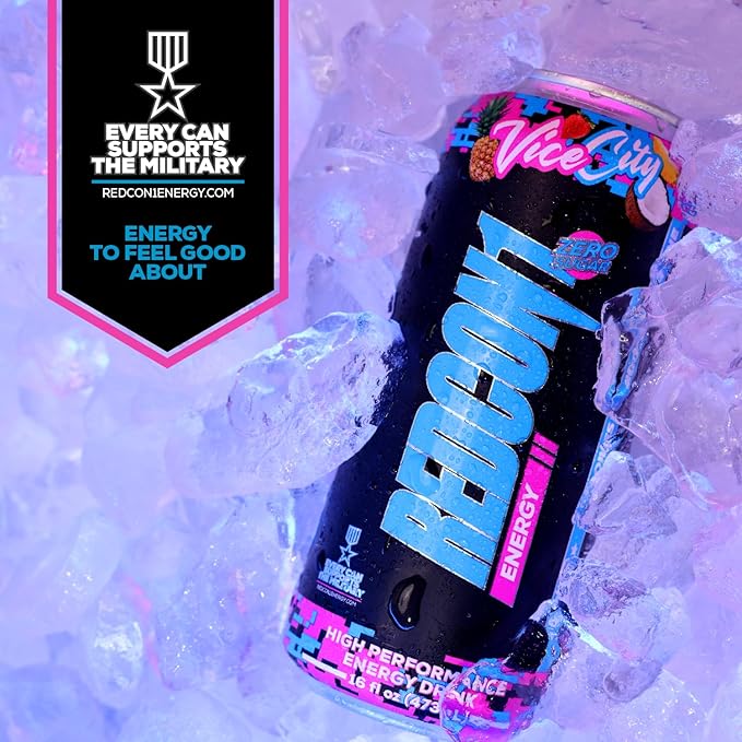 REDCON1 Energy High Performance Drink, Vice City - Zero Sugar Energy Drink with Alpha GPC Nootropic - 200mg of Natural Caffeine from Green Coffee Beans - Vitamin B6, B12 & B5 to Boost Mood (12 ct)