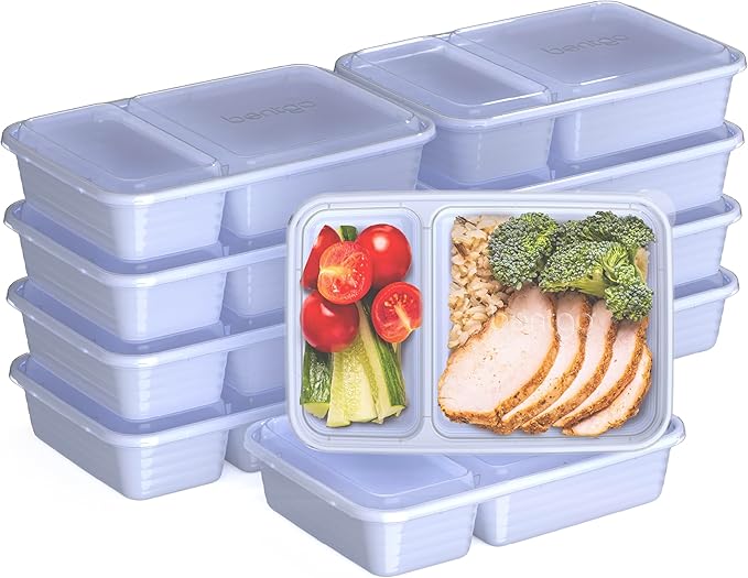 Bentgo 20-Piece Lightweight, Durable, Reusable BPA-Free 2-Compartment Containers - Microwave, Freezer, Dishwasher Safe - Periwinkle