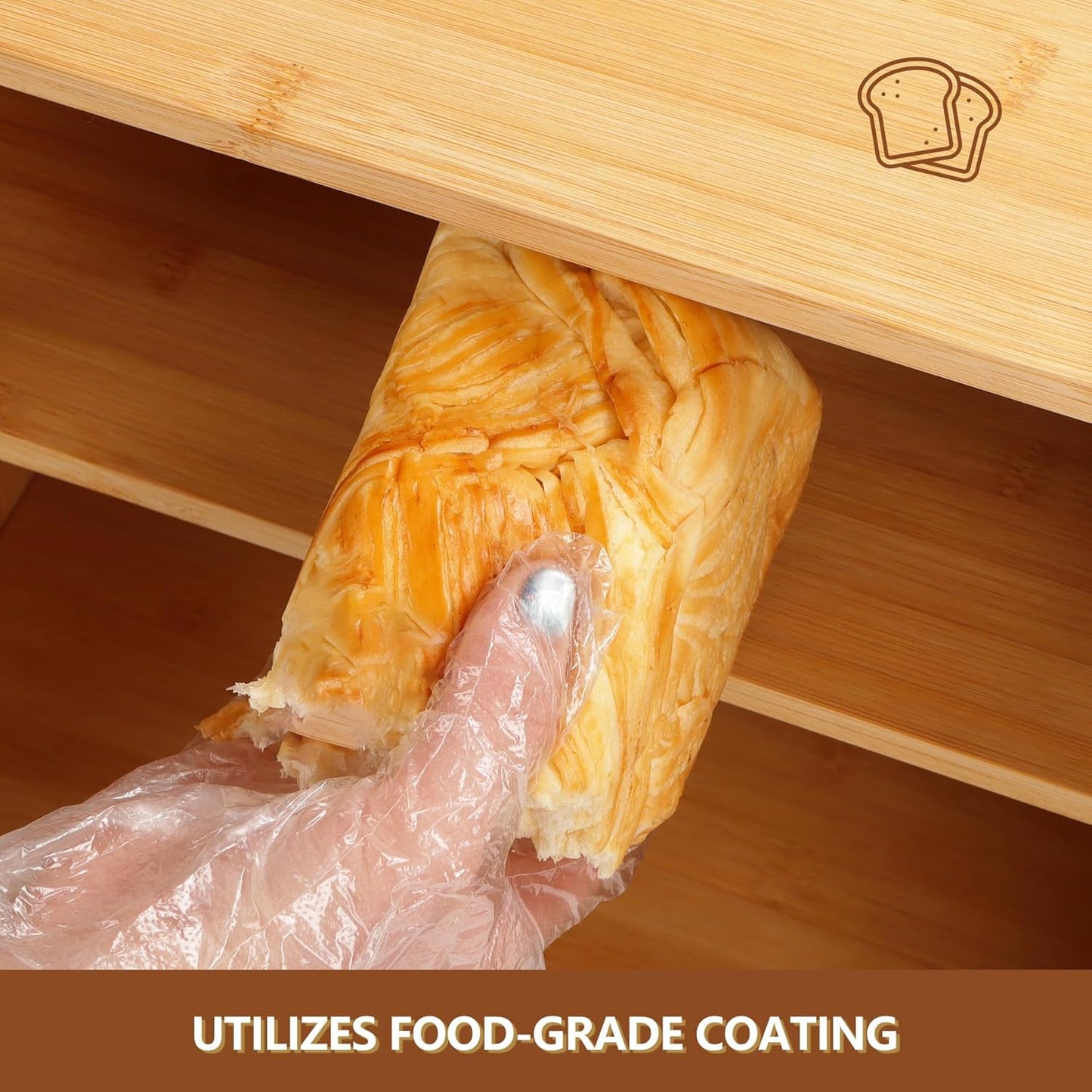 AMBIRD Bamboo Bread Box 20L Large Capacity with Clear Acrylic Doors - Double Layer Food-Safe Bread Storage with Air Vents and Side Handles - Keep Bread Fresh and Counter Clutter-Free