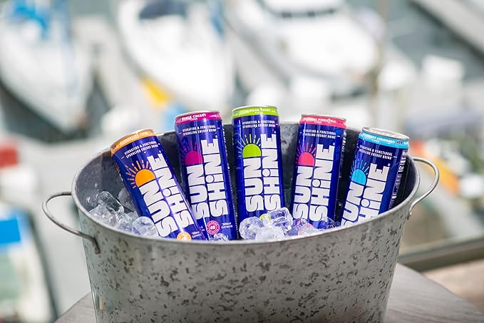 Sunshine Sparkling Energy Drink, Blueberry Lemonade with Daily Essential Vitamins, 360mg of Electrolytes, 70mg of Natural Caffeine, 12 Fl Oz (Pack of 12)