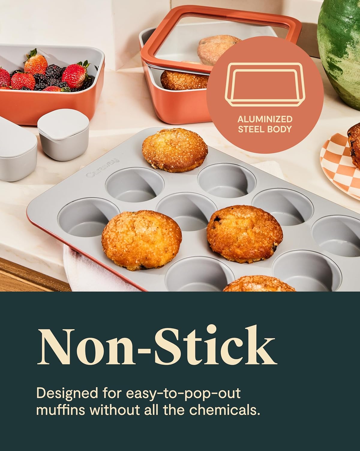 Caraway Non-Stick Ceramic 12-Cup Muffin Pan Duo - Naturally Slick Ceramic Coating - Non-Toxic, PTFE & PFOA Free - Perfect for Cupcakes, Muffins, and More - Gray