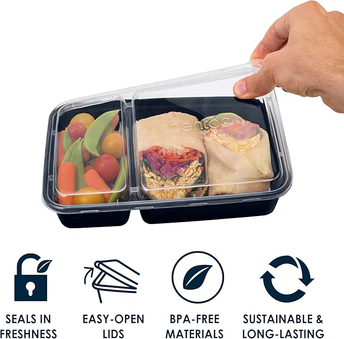 Bentgo 20-Piece Lightweight, Durable, Reusable BPA-Free 2-Compartment Containers - Microwave, Freezer, Dishwasher Safe - Navy Blue