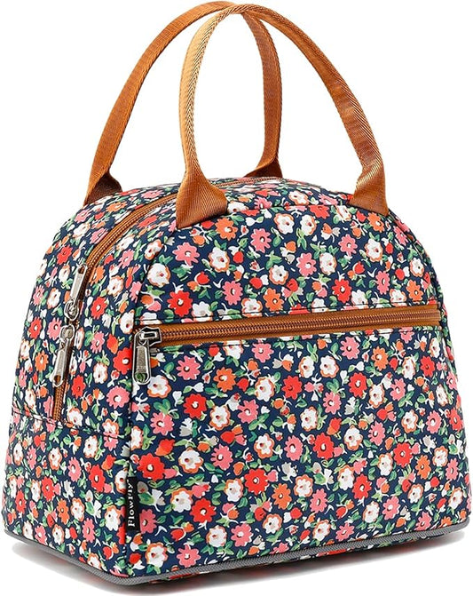 FlowFly Insulated Lunch Cooler Bag - Tote Bag Organizer for Women/Men, Floral#Red