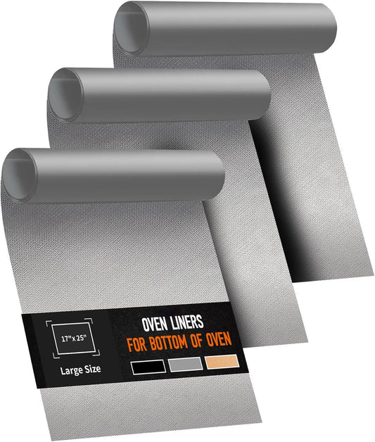 3 Pack Oven Liners for Bottom of Oven, 17x25" Large Heavy Duty Non-Stick Reusable Oven Mat for Electric, Gas, Toaster & Convection Ovens - BPA & PFOA Free, Dishwasher Safe, Kitchen Essentials, Silver
