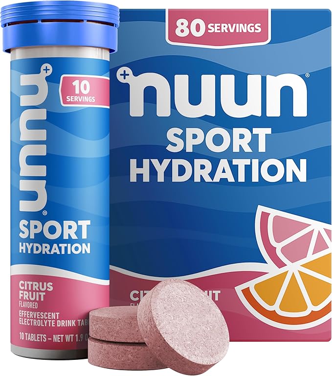 Nuun Sport Electrolyte Tablets with Magnesium, Calcium, Potassium, Chloride & Sodium, Gluten Free & Vegan, Citrus Fruit, 8 Pack (80 Servings Total)