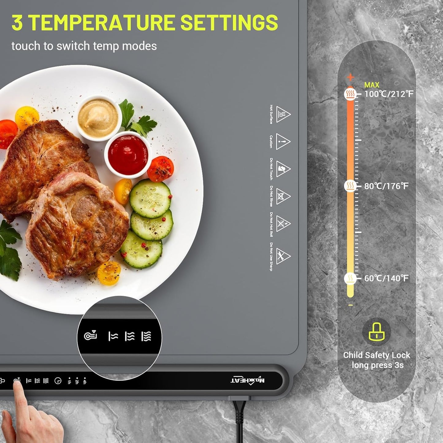 Food Warming Mat, Food Warming Mats for Countertop, Portable Electric Warming Tray for Parties Buffet with 3 Temp & 4 Hours Timer Setting, for Parties, Gatherings, Everyday Use