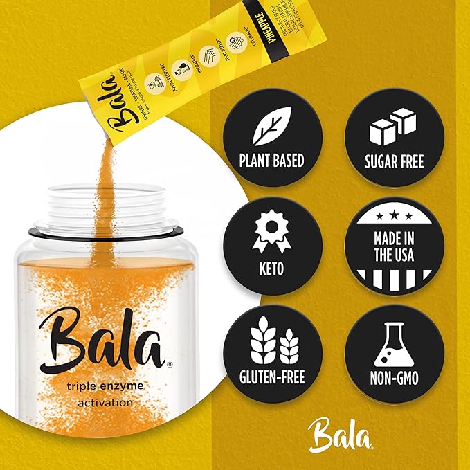 Bala Enzyme Hydration & Sugar-Free Drink Mix - Turmeric, Bromelain, Papain, Immunity, Mobility - Pineapple 0.25oz (10 Count)