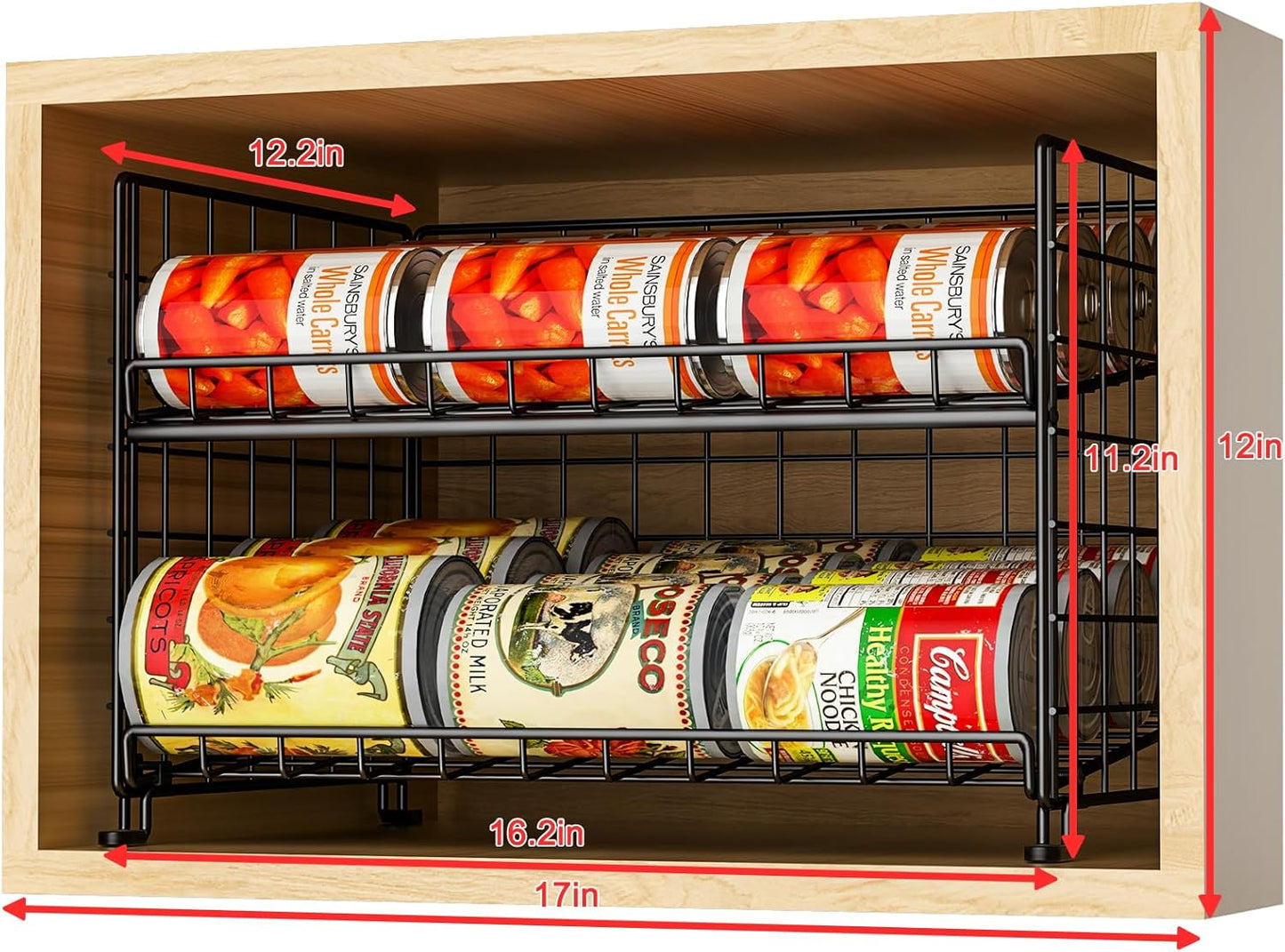 JKsmart 2-Pack Stackable Can Rack Organizer, Can Storage for Kitchen Pantry Cabinet, Can Holders for Food, Multifunctional Can Dispenser for Snacks Soda