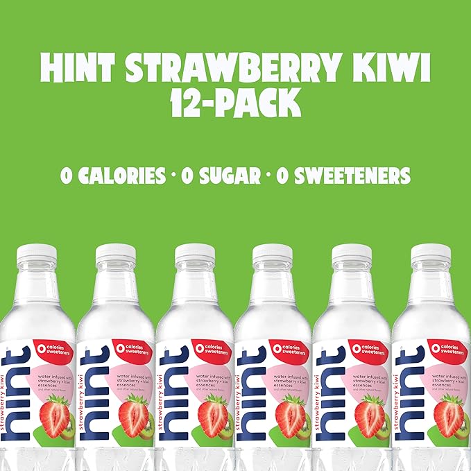 Hint Fruit-Infused Bottled Water, Strawberry Kiwi - Sugar Free Flavored Water with Zero Calories, Naturally Flavored, and No Artificial Sweeteners - 16 Fl Oz (Pack of 12)