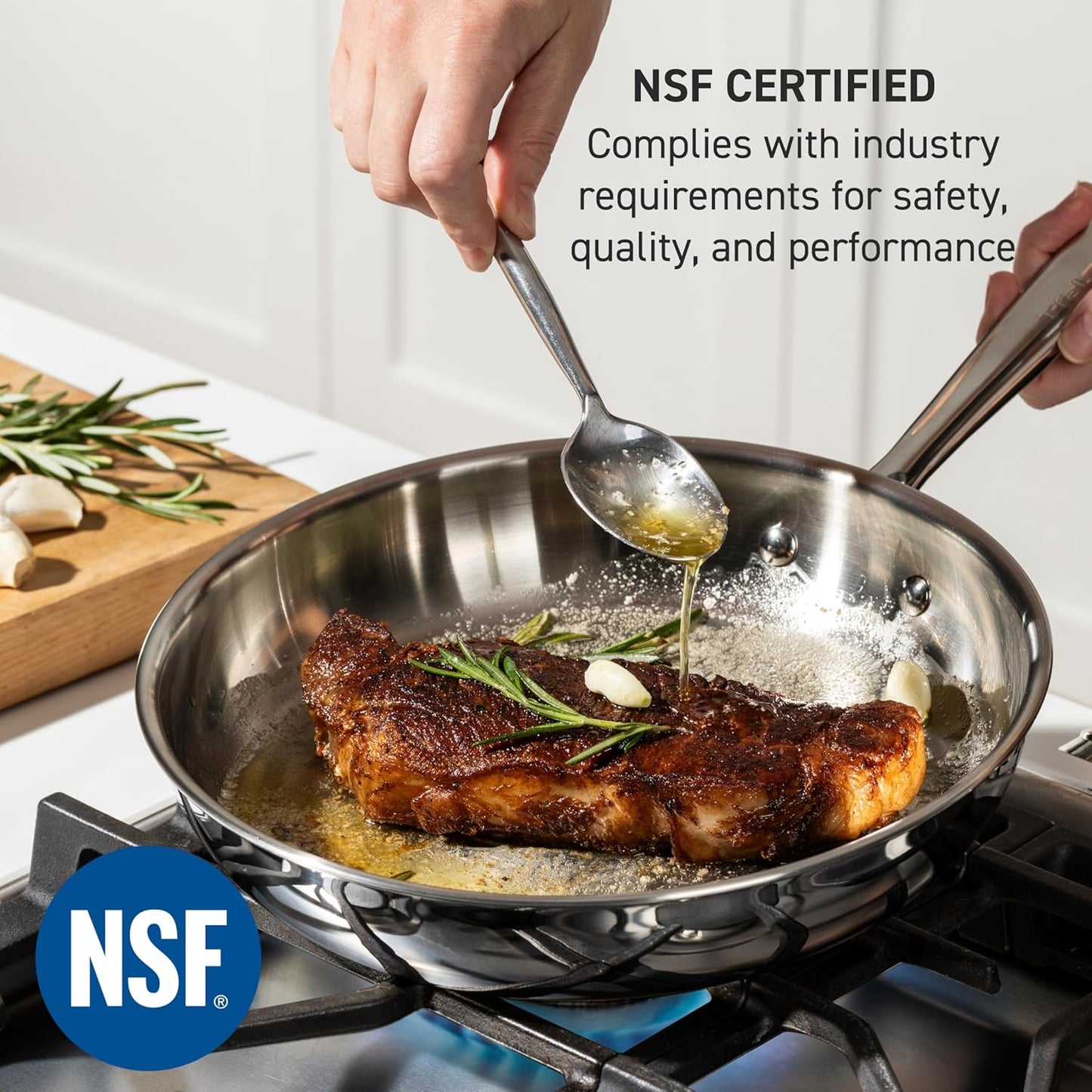 T-fal Pro Tri-Ply Stainless Steel Cookware, 3 Piece Frypan Set, 8 inch, 10 inch, and 12 inch, Silverr