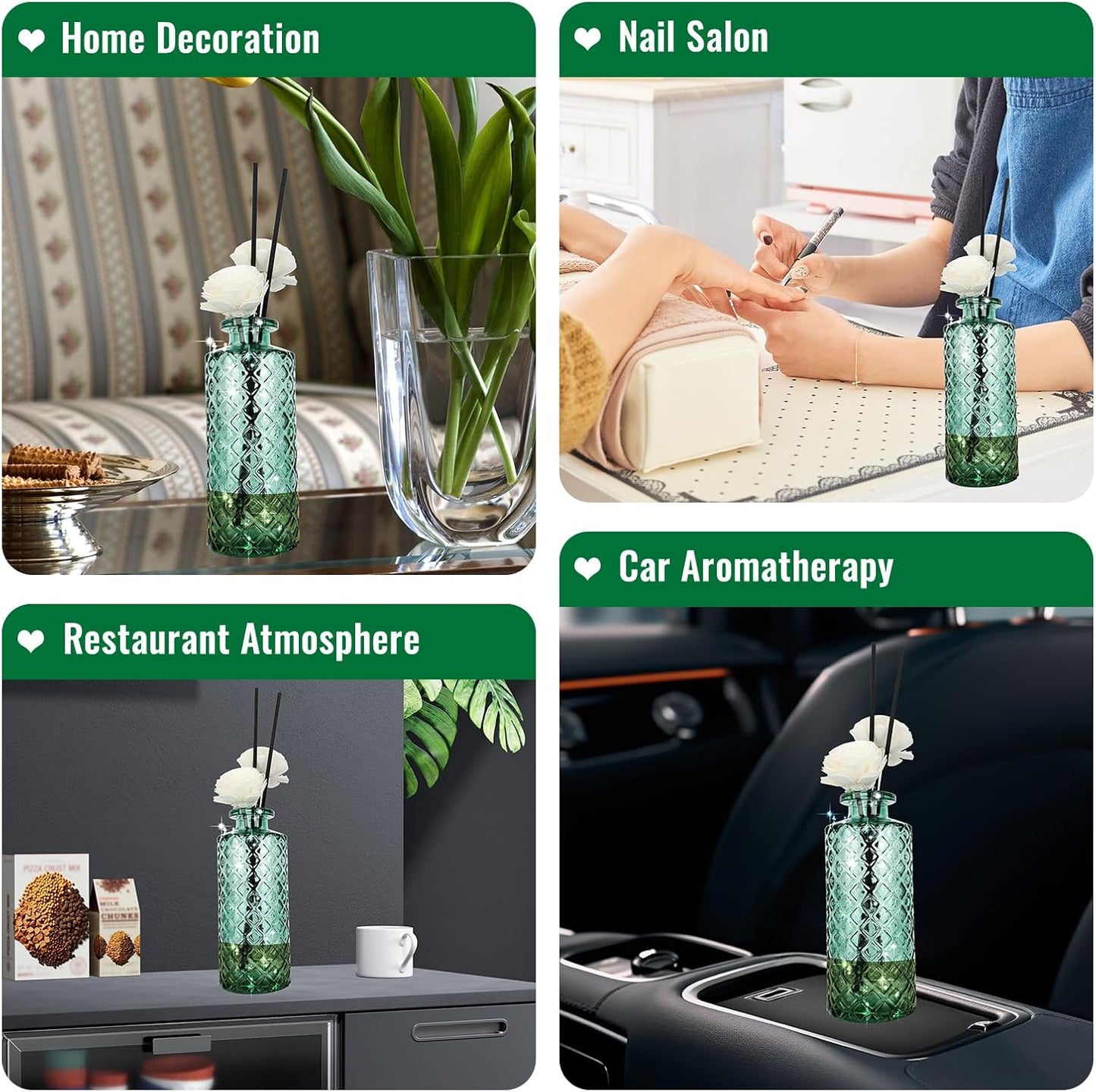 Glass Flower Vase, Green, Aromatherapy Bottle, Small Vase, 6 Sets, Simple Style, Centerpieces for Table, for Home Decoration, Birthday, Wedding