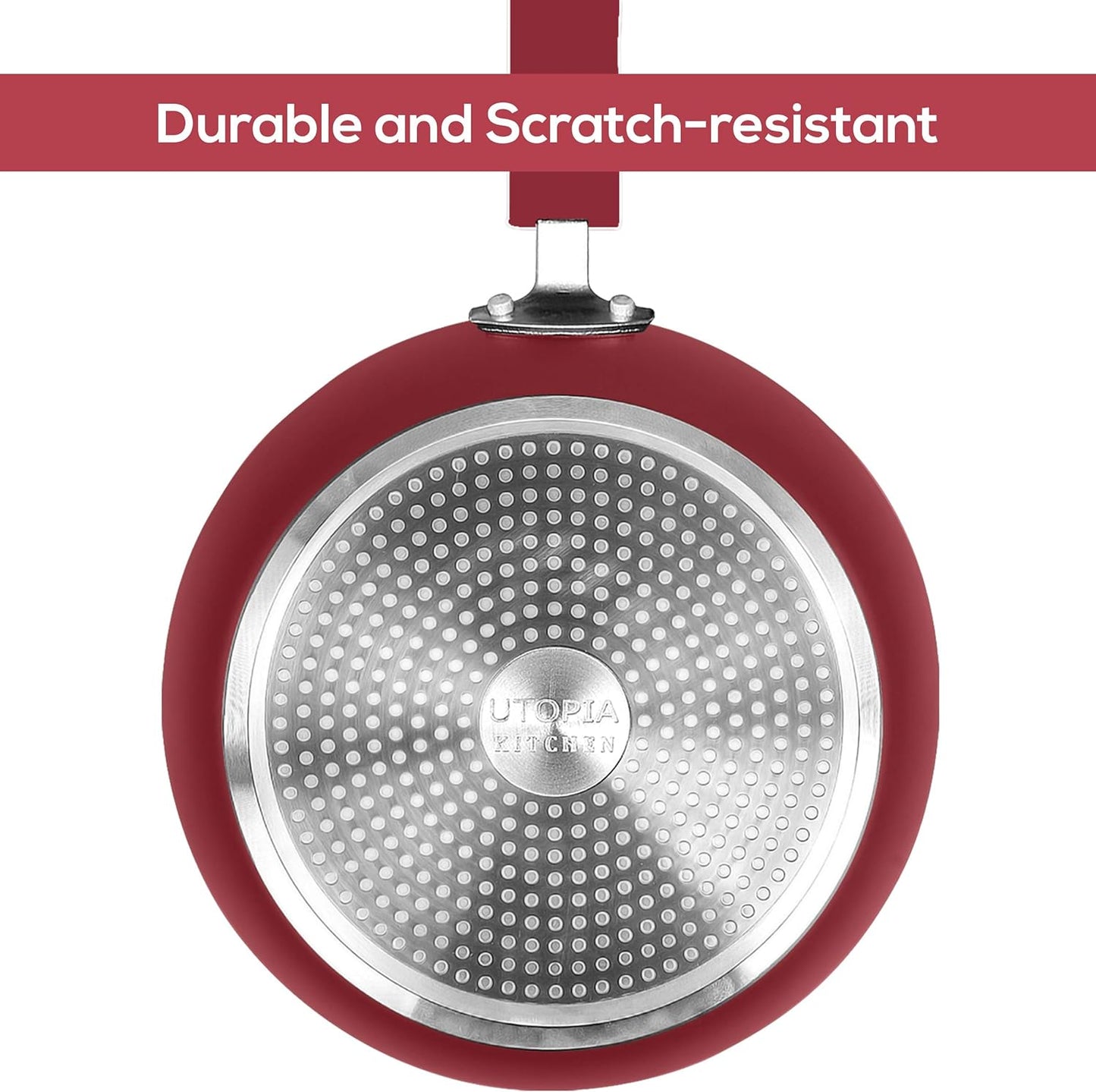 Utopia Kitchen Nonstick Cookware 3 Piece Set, Non-Stick Frying Pans with Induction Bottom, 8, 9.5 & 11 Inches Frying Pans with Bakelite Handles, PFOA Free, Red & Black