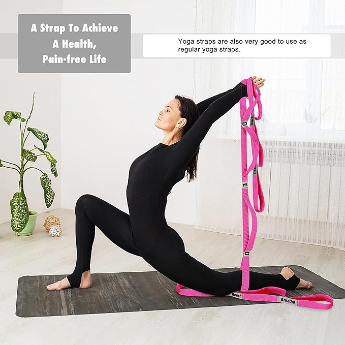 Stretching Strap Yoga Strap with 10 Loops, Non-Elastic Stretch Band for Physical Therapy, Flexibility, Exercise, Pilates, Dance & Gymnastics Workout