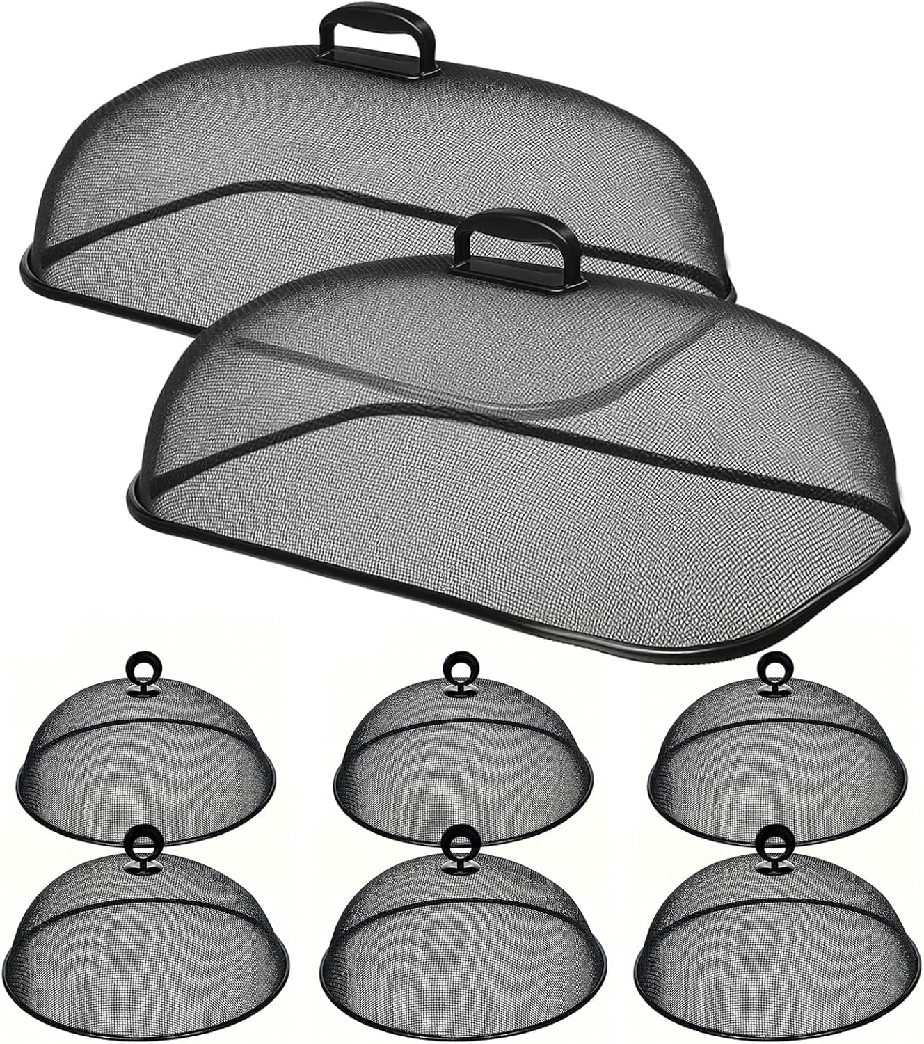 8 Pack Metal Mesh Screen Food Covers, 2 Large (18.5”) and 6 Small (11”) Sets, Reusable Metal Mesh Food Covers for Outdoors, Camping, Picnics and Parties
