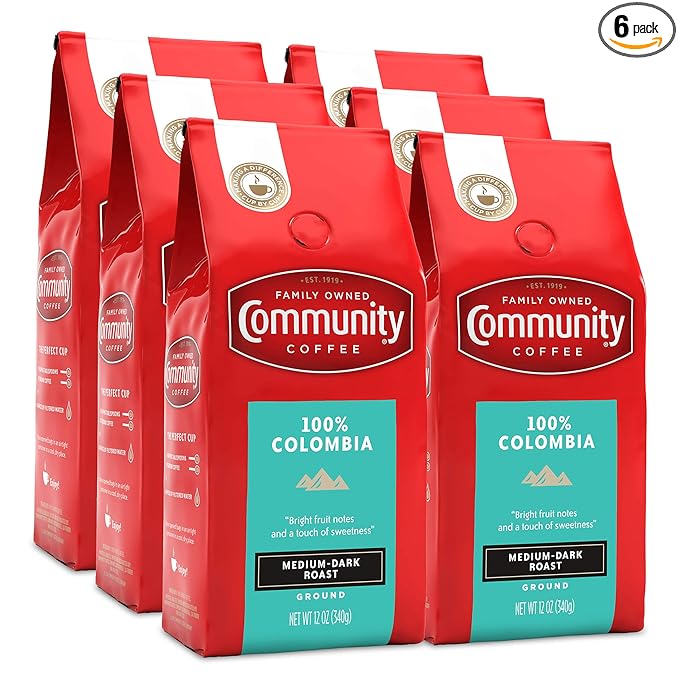 Community Coffee 100% Colombia 72 Ounce, Medium Dark Roast Ground Coffee, 12 Ounce (Pack of 6)