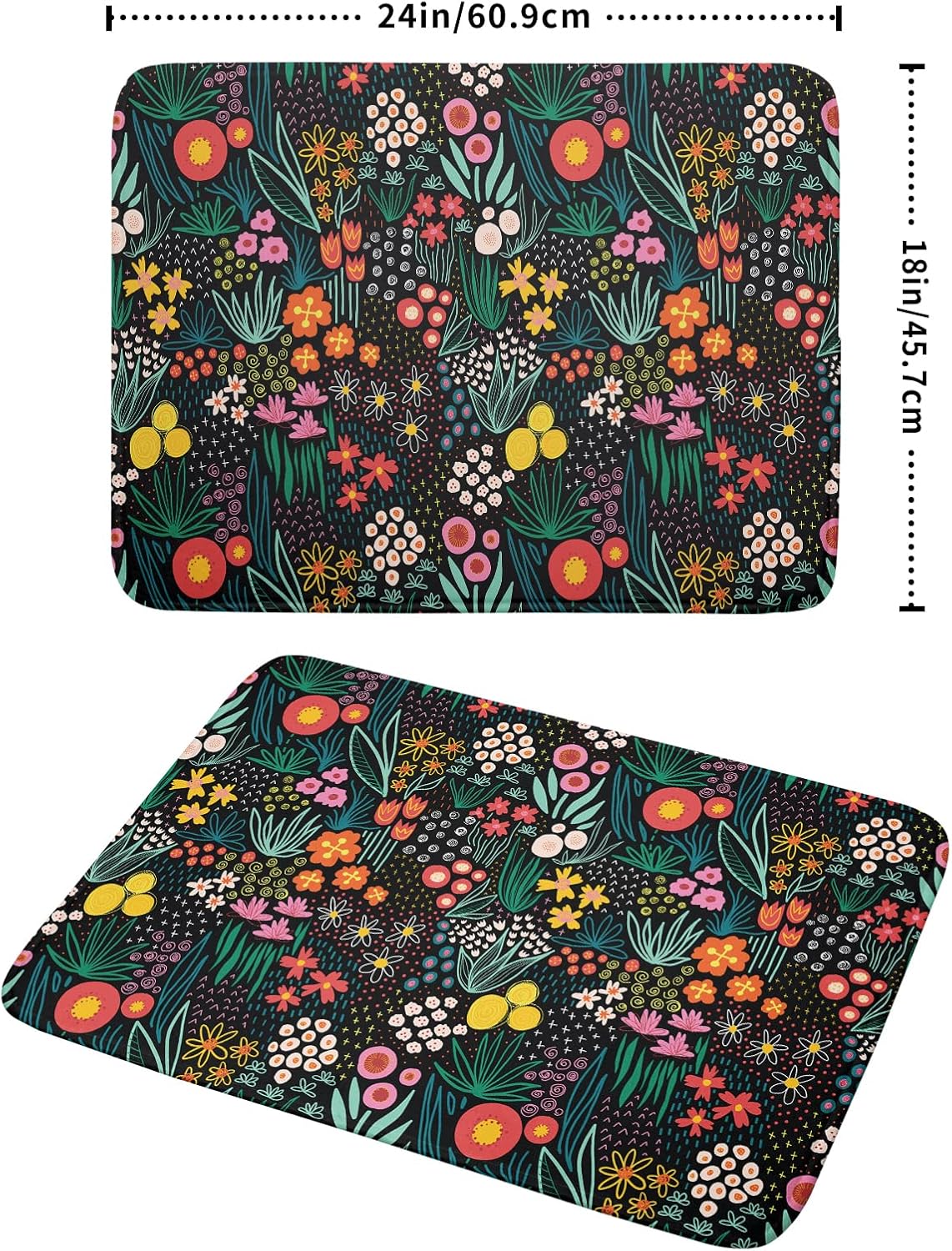 Giwawa Colorful Flowers Dish Drying Mats for Kitchen Counter 18 X 24 Inch Spring Floral Microfiber Dish Mat, Reversible Dish Drainer Mats Countertops Protector Pad