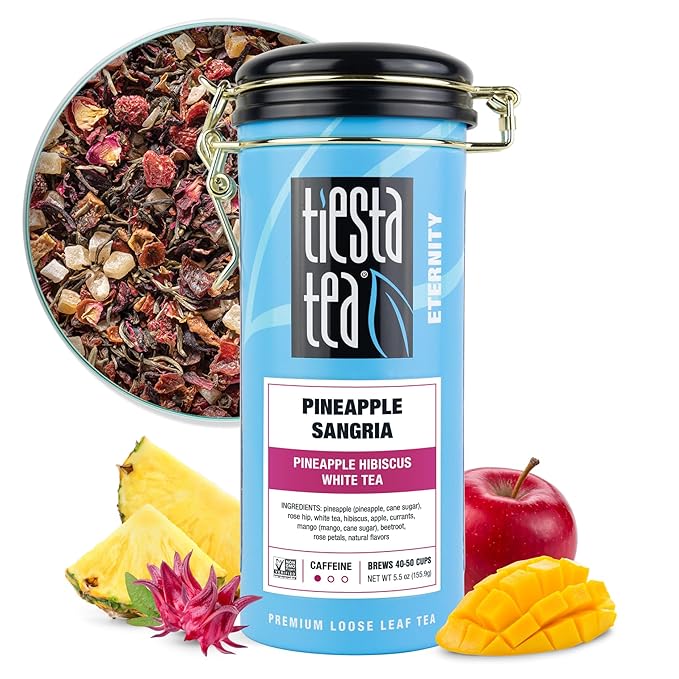 Tiesta Tea Pineapple Sangria Loose Leaf Tea – Pineapple Hibiscus White Tea Blend | Premium Low-Caffeine Fruit Infusion | Hot or Iced | 5.5oz Refillable Tin | Makes Up to 50 Cups