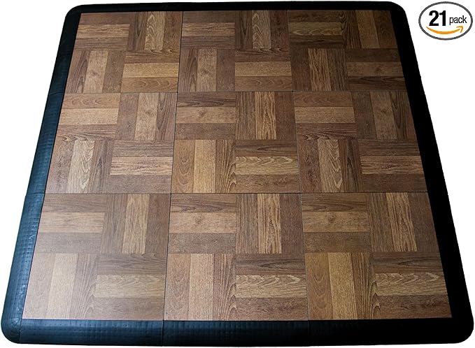 Big Floors 3X3RESHICKORY Interlocking Lightweight Plastic Modular Dance Floor Kit (3' x 3'), Hickory, 21 Piece