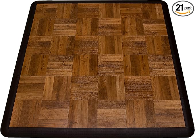 Big Floors 3X3DKOAKFLOOR Interlocking Lightweight Plastic Modular Dance Floor Kit (3' x 3'), Dark Oak, 21 Piece