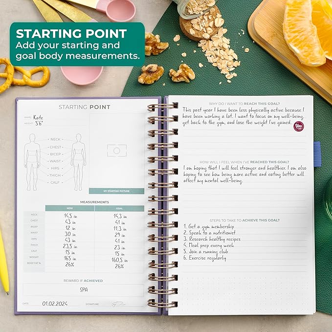 Clever Fox Food Journal Spiral - Daily Food Diary, Meal Prep Planner to Track Calories & Nutrients, Weight Loss Tracker Notebook (Lavender)
