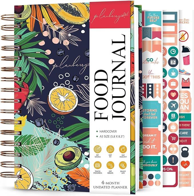 PLANBERRY Food Journal Premium – Nutrition Planner – Diet & Calorie Tracker – Meal & Exercise Diary – Weight Loss Journal (Summer Smoothie)