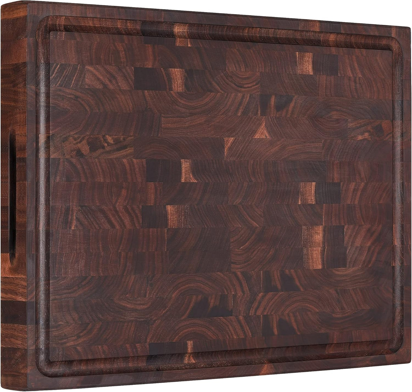 AZRHOM Large End Grain Walnut Wood Cutting Board 17x13x1.5 in Thick Butcher Block for Kitchen with Non-slip Mats Juice Groove & Handles (Gift Box)