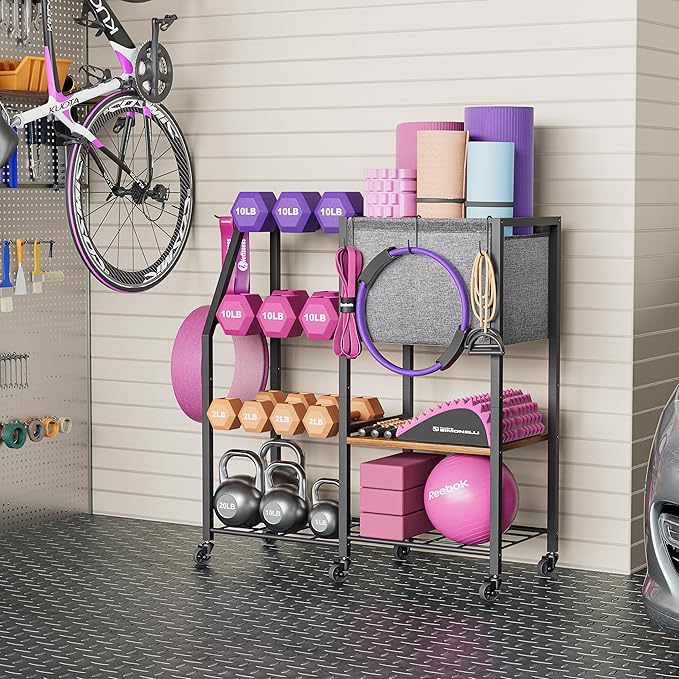 Dumbbell Rack for Kettlebell Dumber,Weight Rack Stand with Yoga Mat Holder,Home Gym Storage Rack for Gym Equipment Accessories,Workout Equipment Storage Organizer,Gym Essentials Yoga Gifts for Women