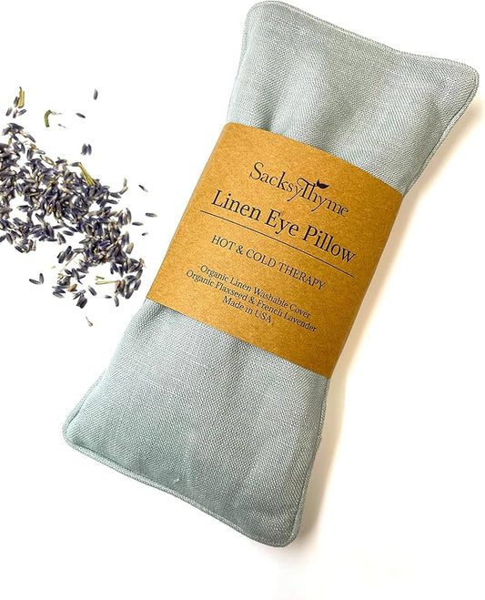 Organic Linen Eye Pillow - Lavender & Flaxseed for Relaxation, Yoga, Stress Relief - Microwavable Heating Pad & Cool Compress - Made in USA - Gifts for Meditation