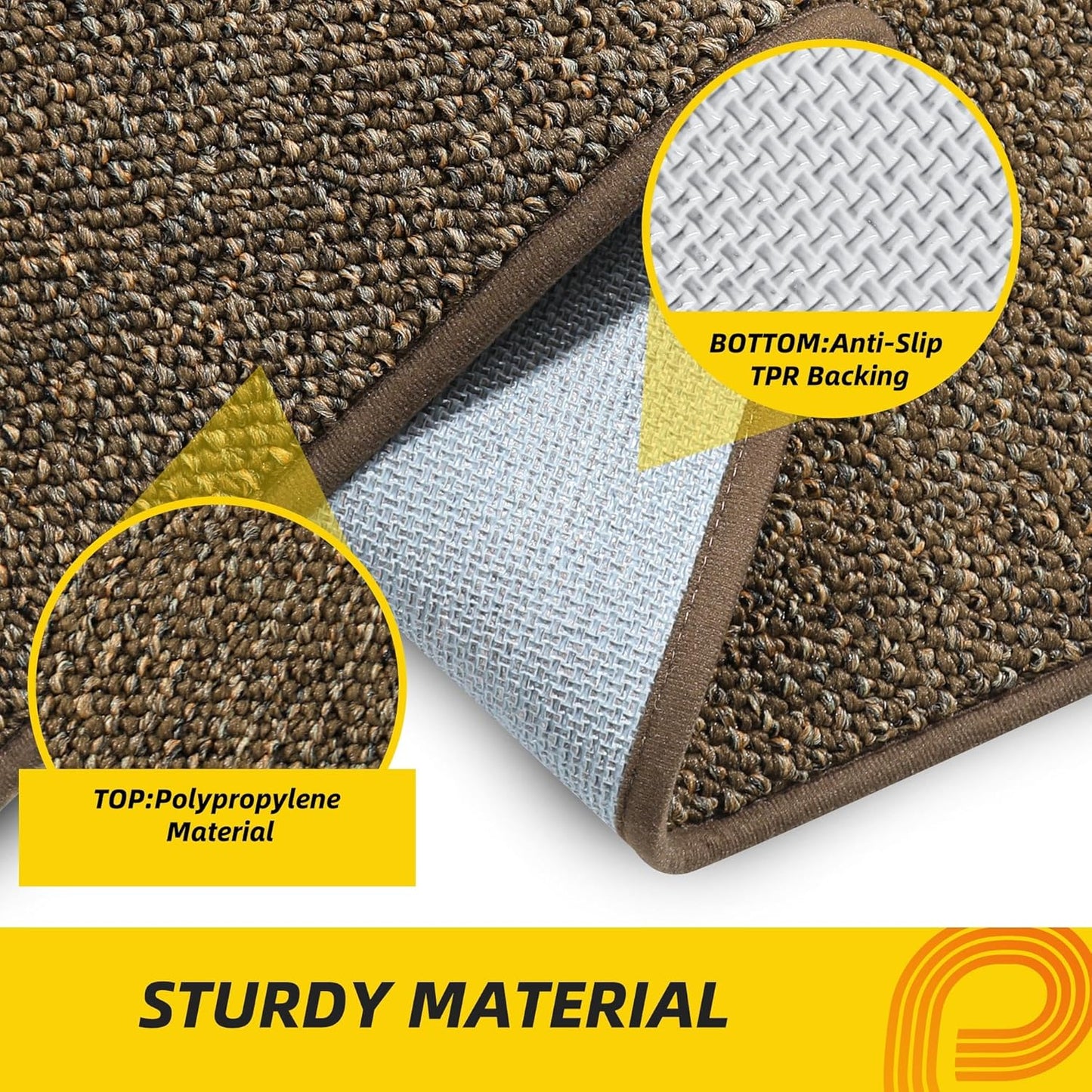 JSEI Dirt Trapper Door Mat 24"x60" Non-Slip Washable Entrance Mat, Dog Doormats, Absorbent & Fade-Resistant Floor Mats, Low Profile Welcome Mats for Entryway, Front Door, and Inside Entrance, Brown