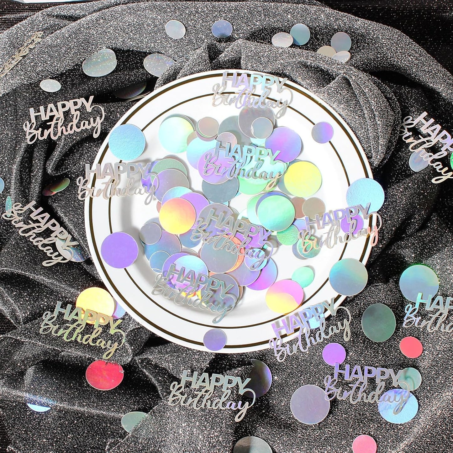 300PC Circle Dots Birthday Confetti for Table Iridescent Happy Birthday Table Scatters Party Decorations