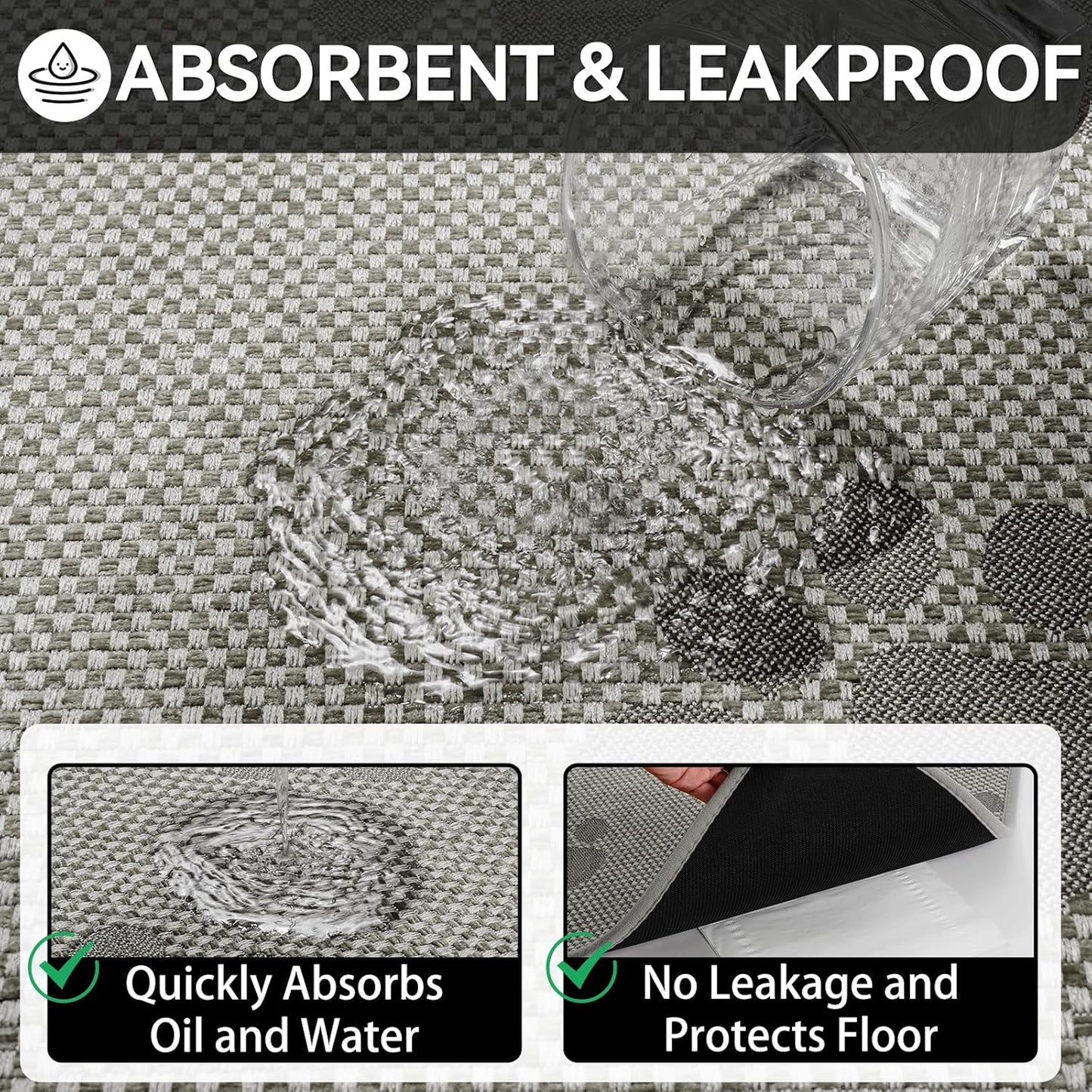 Kitchen Mats for Floor, Super Absorbent Kitchen Rugs Non Slip Washable, Rubber Backing Soft Woven Linen Embroidery Runner Rug, Standing Mat Kitchen Sink Mat, Easy to Clean, Gray 17x30