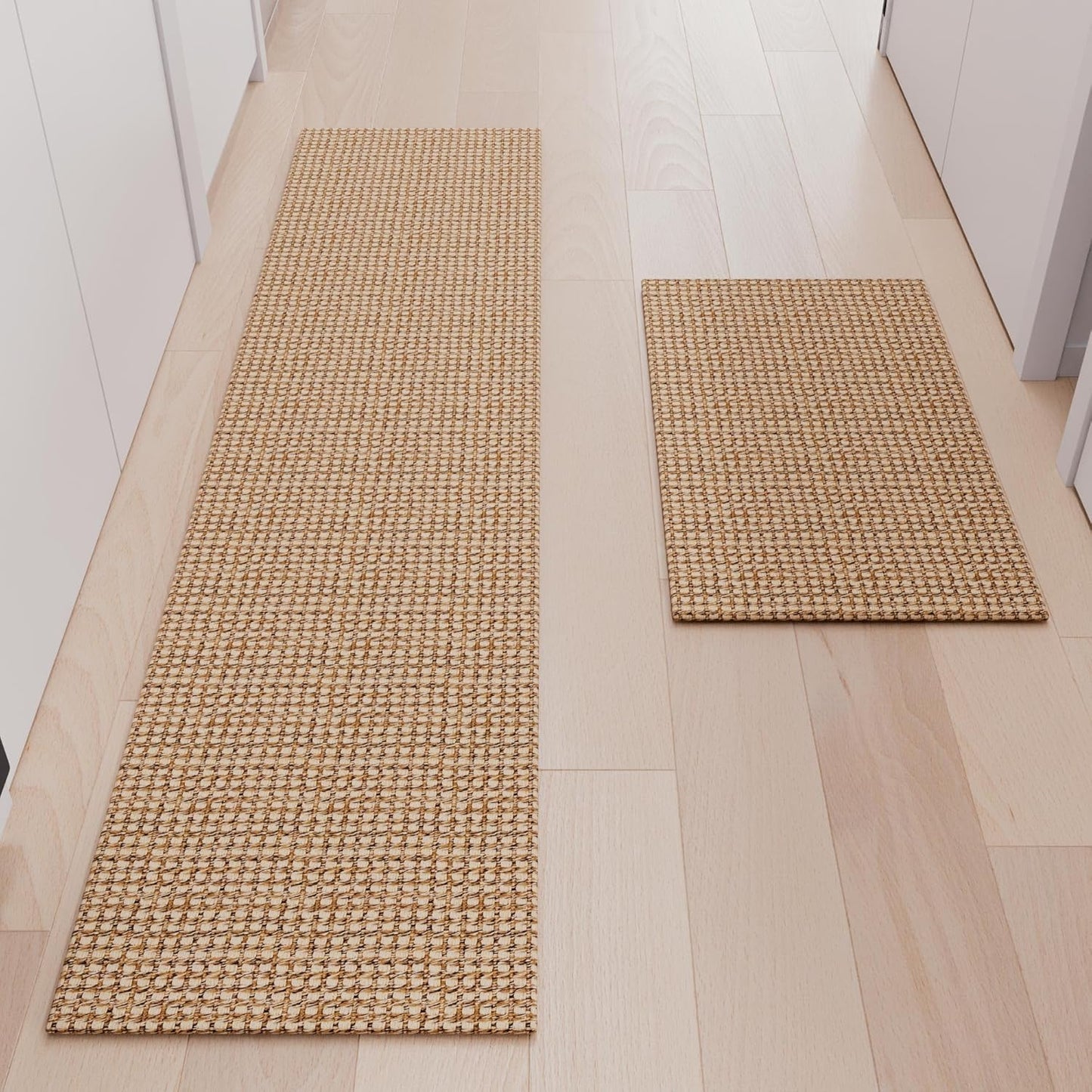 Kitchen Rugs and Mats Non Skid Washable [2PCS] (17.3" x 30"+ 17.3" x 72"), Absorbent Kitchen Floor Mats, Boho Cotton Kitchen Runner Rugs Comfort Standing Mat for Sink Hallway Laundry