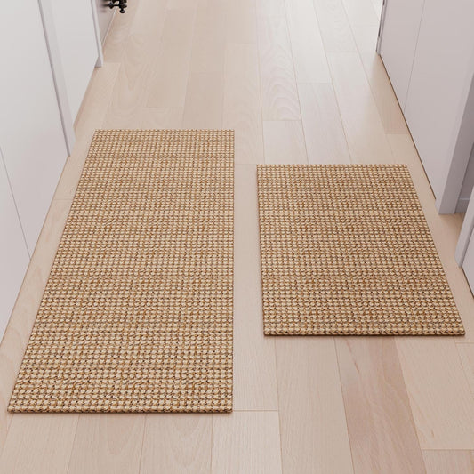 Kitchen Rugs and Mats Non Skid Washable [2PCS] (20" x 30"+ 20" x 48"), Absorbent Kitchen Floor Mats, Boho Cotton Kitchen Runner Rugs Comfort Standing Mat for Sink Hallway Laundry