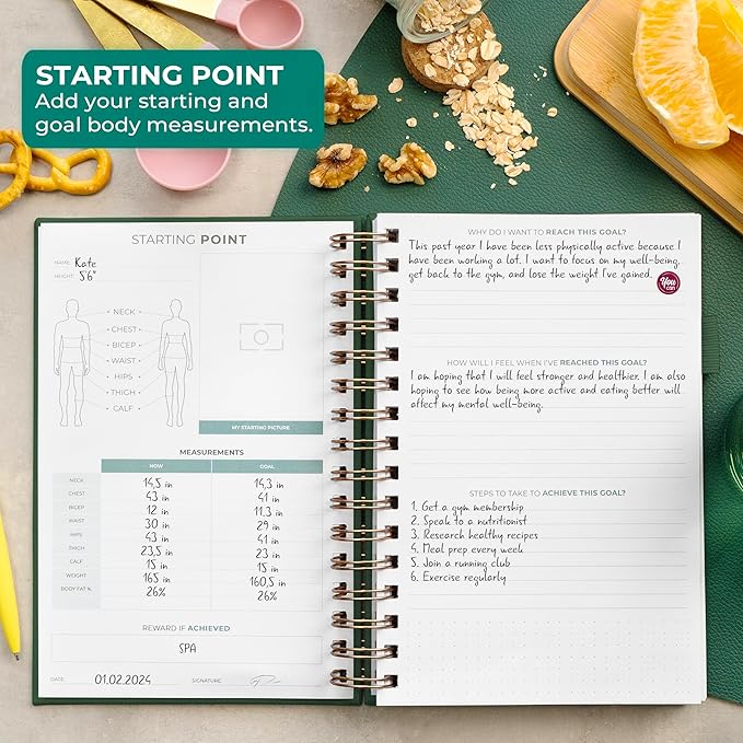 Clever Fox Food Journal Spiral - Daily Food Diary, Meal Prep Planner to Track Calories & Nutrients, Weight Loss Tracker Notebook (Forest Green)
