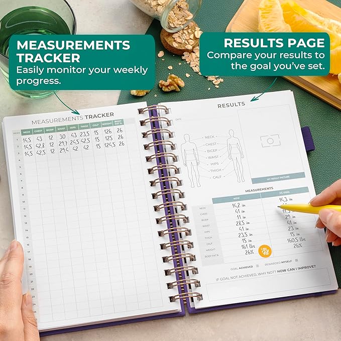 Clever Fox Food Journal Spiral - Daily Food Diary, Meal Prep Planner to Track Calories & Nutrients, Weight Loss Tracker Notebook (Purple)