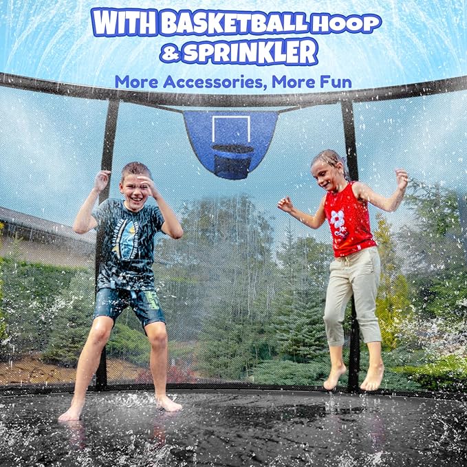 Trampoline 8FT 10FT 12FT 14FT 16FT, Outdoor Trampolines for Kids and Adults, Recreational Trampoline with Enclosure Net & Ladder, Round Trampoline ASTM Approved, 400/450LBS Weight Capacity