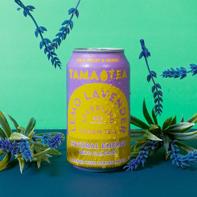 Tama Tea Sugar-Free Sparkling Green Tea, Lemo Lavender – Organic & Naturally Energizing – Zero Calories, Zero Carbs, Non-GMO – Antioxidant-Rich with 45mg Natural Caffeine – 12 oz Cans (12-Pack)