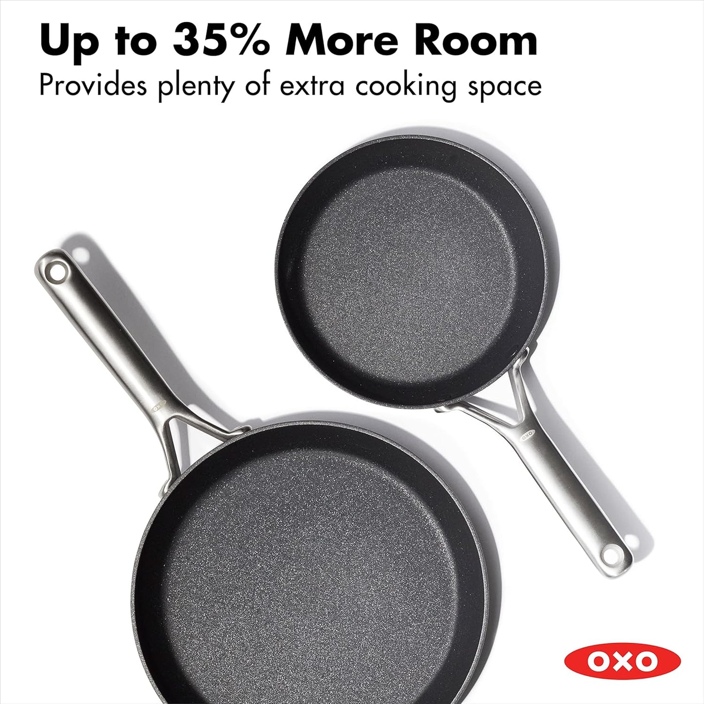OXO Professional 8" and 10" Frying Pan Skillet Set, Hard Anodized Ceramic Nonstick Cookware PFAS-Free, Stainless Steel, Induction Suitable, Diamond Reinforced Coating, Dishwasher and Oven Safe, Black