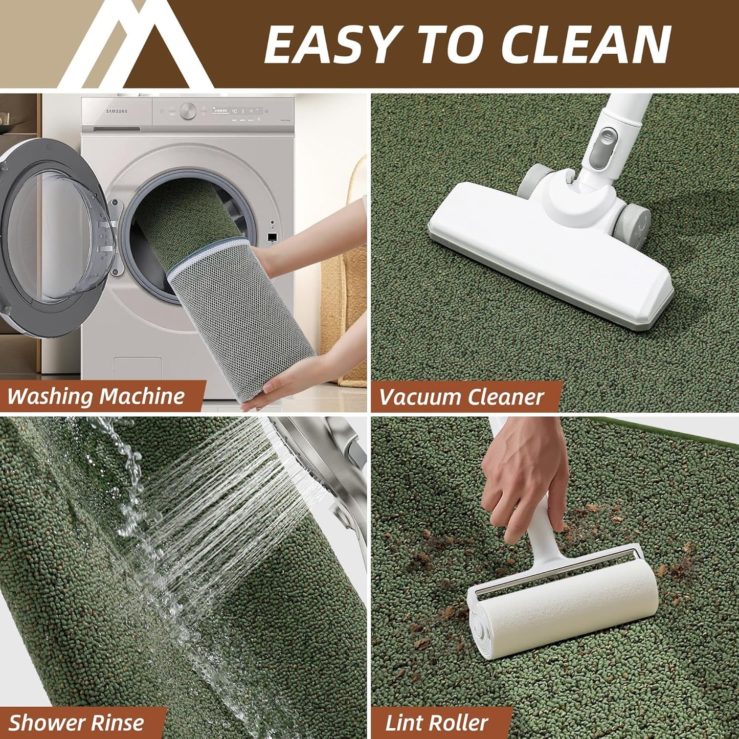 COSY HOMEER Kitchen Rugs Non Slip Washable 24"x36"+24"x60" Absorbent Kitchen Mats for Floor Stain Resistant Kitchen Runner Rug Sets of 2 Kitchen Floor Mats for Sink,Green