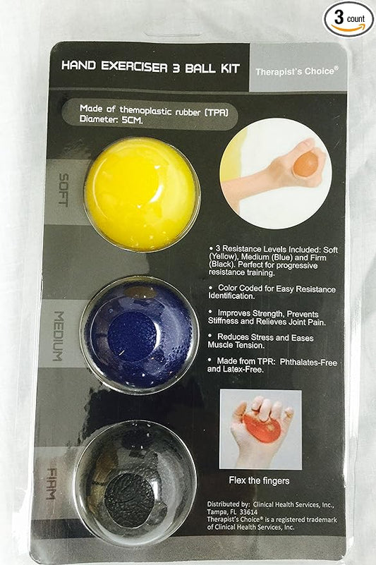 Therapist’s Choice® Hand Exercise 3 Ball Kit: 3 Color Coded Resistance Levels